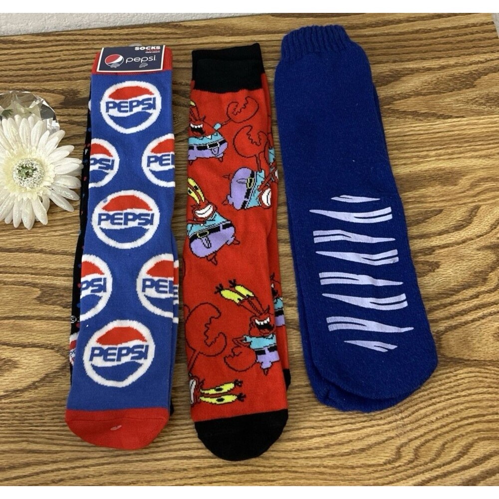 Pepsi Mr Krabs No Slip Socks Mixed Lot 4 Pair Novelty Crew Cut